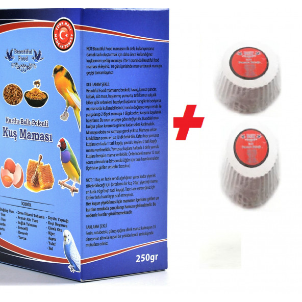Muhabbet & Kanarya Maması Kurtlu+Polenli 250 gr+2 Adet Gaga Taşı
