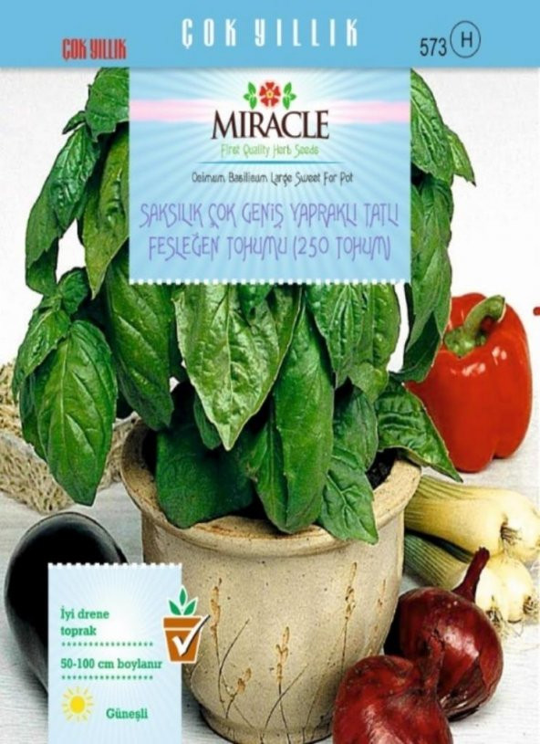 Miracle Saksılık Çok Geniş Yapraklı Tatlı Fesleğen Tohumu(250 tohum) - 1