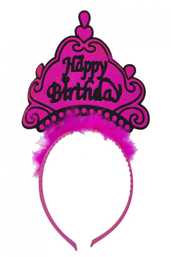 Parti Happy Birthday Yazılı Neon Fuşya Renk Plastik Eva Doğum Günü Tacı ürün görseli