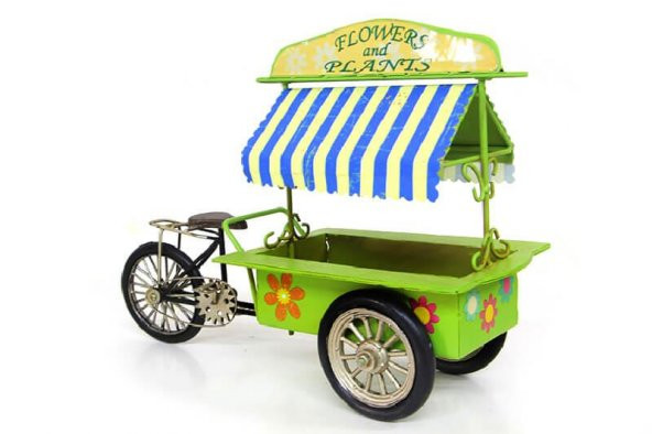 Dekoratif Metal Üç Tekerlekli Çiçek Arabası Biblo Hediyelik - Resim 3