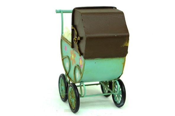 Dekoratif Metal Bebek Arabası Biblo Vintage Hediyelik - 3