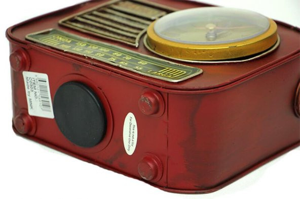 Dekoratif Metal Radyo Saatli Kumbara Vintage Biblo Hediyelik - 4