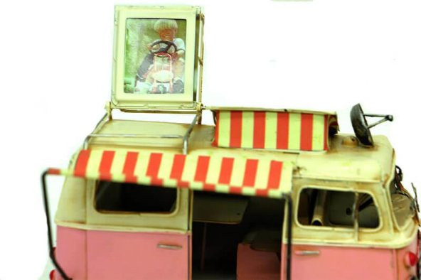 Dekoratif Metal Minibüs Çerçeveli ve Tenteli Vintage Hediyelik - 4