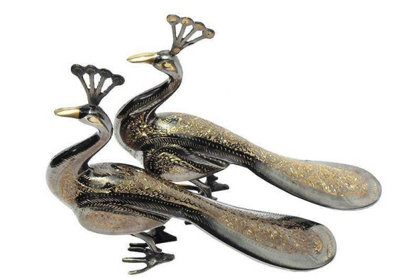 Tavuskuşu 2li Set Biblo Pirinç Dekoratif Hediyelik - Resim 2