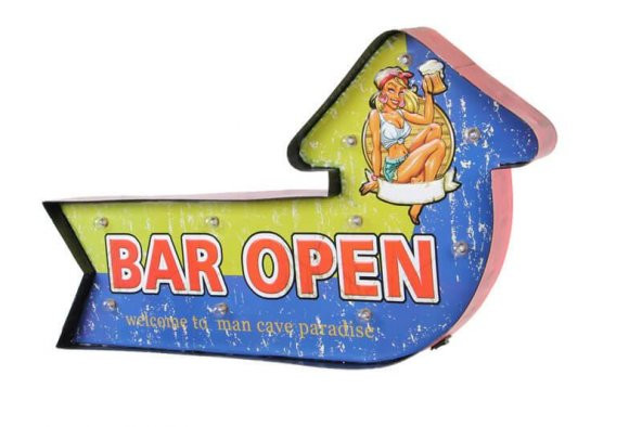 Bar Open Temalı Ledli Bar Tabelası Pano Vintage Led Ampülü - Resim 2