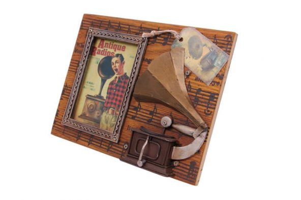 Dekoratif Metal Çerçeve Gramofon Dekorlu Vintage Hediyelik - 2