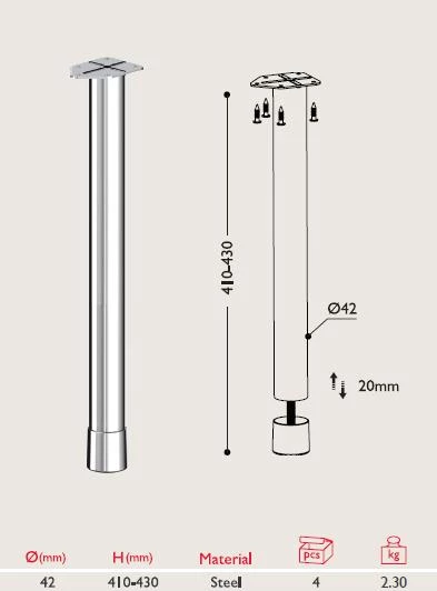 Sehpa Ayağı 13.841 - 42mm (4 Adet) - Resim 2