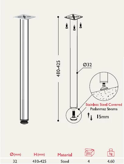 Sehpa Ayağı 13.171 - 32mm - 4 Adet - Resim 2
