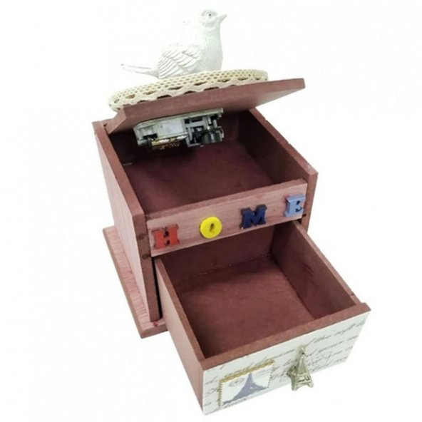 Ahşap Home Yazılı Kuşlu Müzik Kutusu Dekoratif Hediyelik