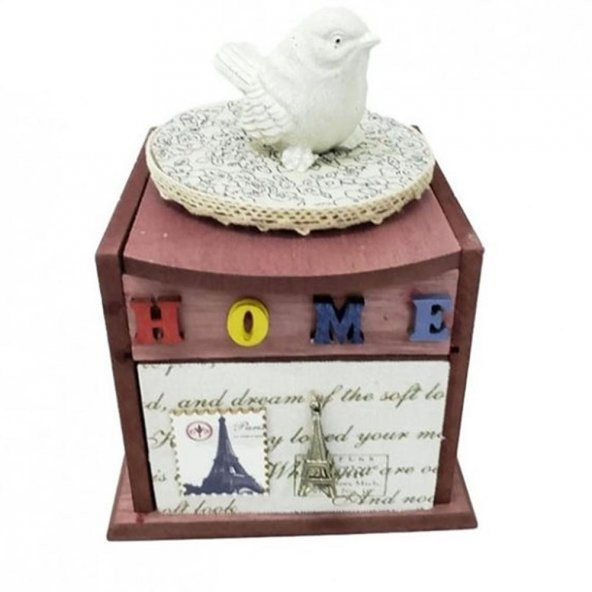 Ahşap Home Yazılı Kuşlu Müzik Kutusu Dekoratif Hediyelik - 3