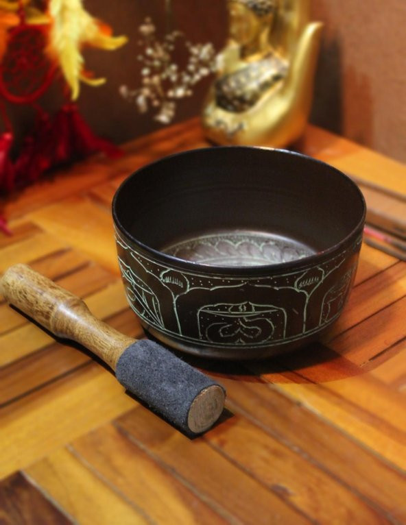 Meditasyon Çanı Yoga Çanı Tibet Çanağı Singing Bowl Desenli