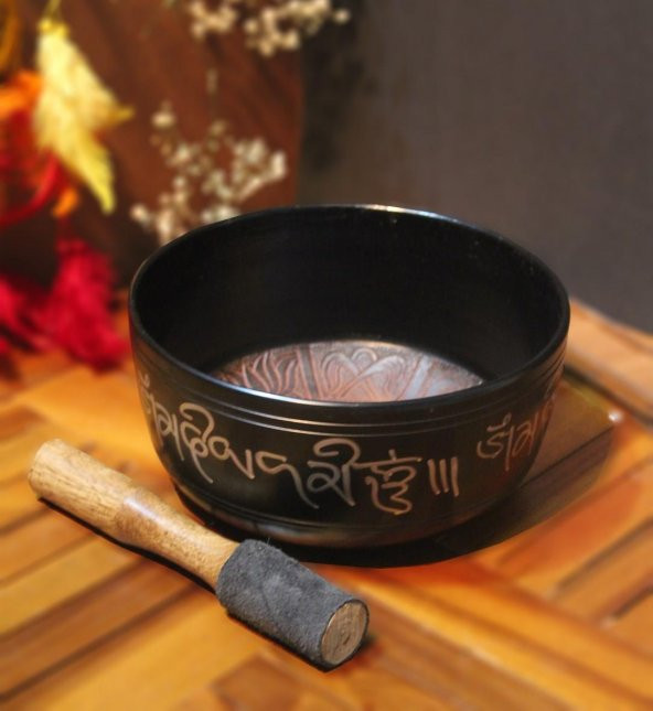 Siyah Meditasyon Çanı Yoga Çanı Tibet Çanağı Singing Bowl 10 Cm