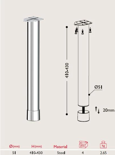 Sehpa Ayağı 13.851 - 51mm (4 Adet) - Resim 2