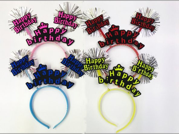 Parti AKsesuar Happy Birthday Neon Renk Doğum Günü Tacı 12 Adet