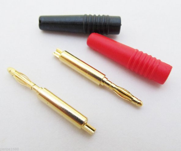 2 mm Banana Jack gold kırmızı-siyah - Resim 2