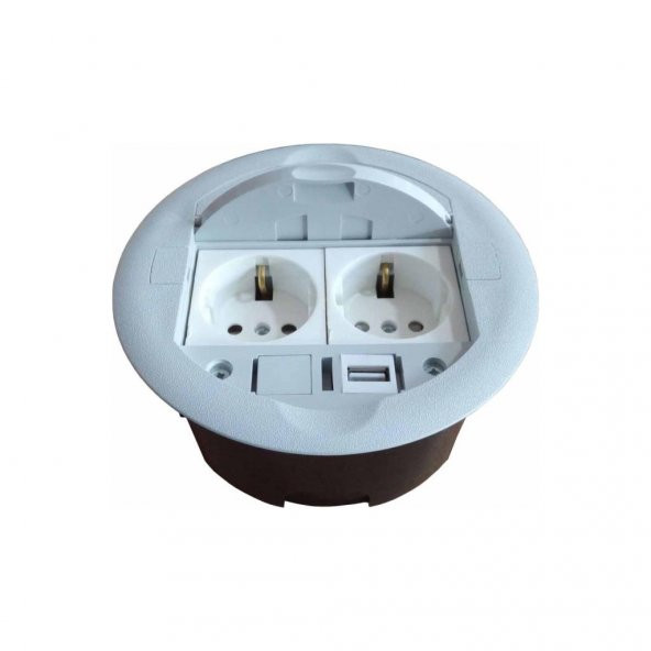 Ne-Ad Masa Üstü Priz Kutusu Gömme Tip Gri + 2 Ad. Priz+1 Ad. USB Geçiş - 2