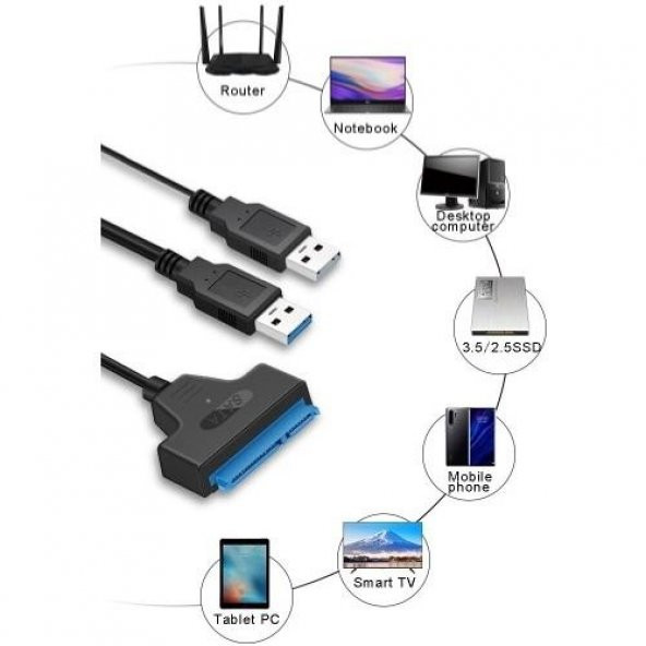 USB 3.0 To Sata 2.5" 3.5" HDD KABLO12V Power Adaptörlü - 3