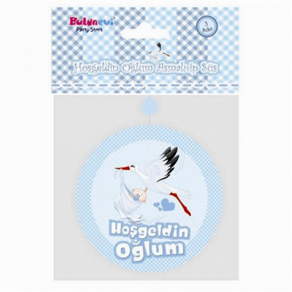 Hoşgeldin Oğlum Yazılı Baby Shower Partisi Asmalı İp Süs 3 Adet - 1