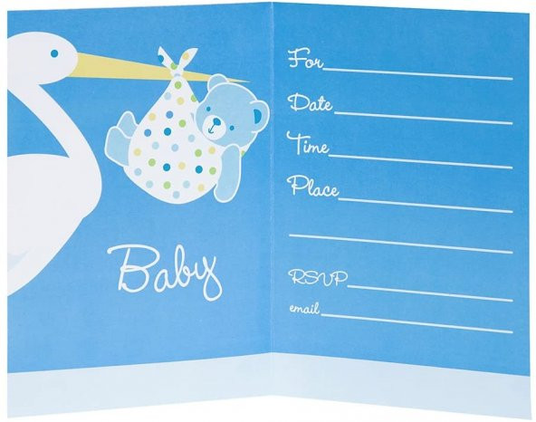 Parti Baby Boy Stork Temalı Mavi Renk Baby Shower Davetiye 8 Adet - Resim 2