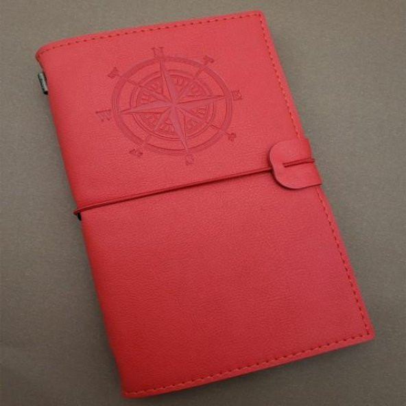 Pusula Tasarımlı Kırmızı Deri Defter Hediyelik - 1