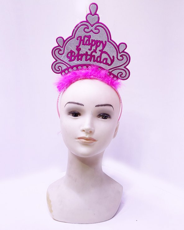 Parti Happy Birthday Neon Pembe Renk Doğum Günü Tacı 24x15 cm - 2