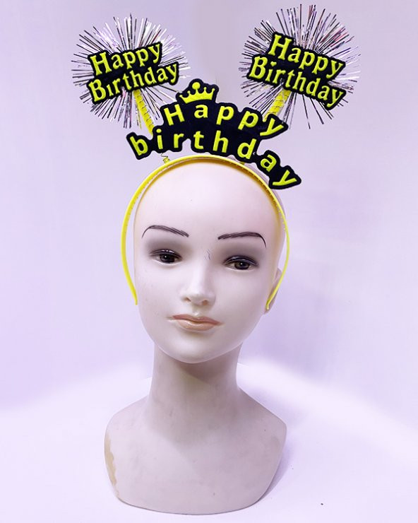 Parti Happy Birthday Püsküllü Neon Sarı Renk Doğum Günü Tacı 22x19 cm - Resim 2