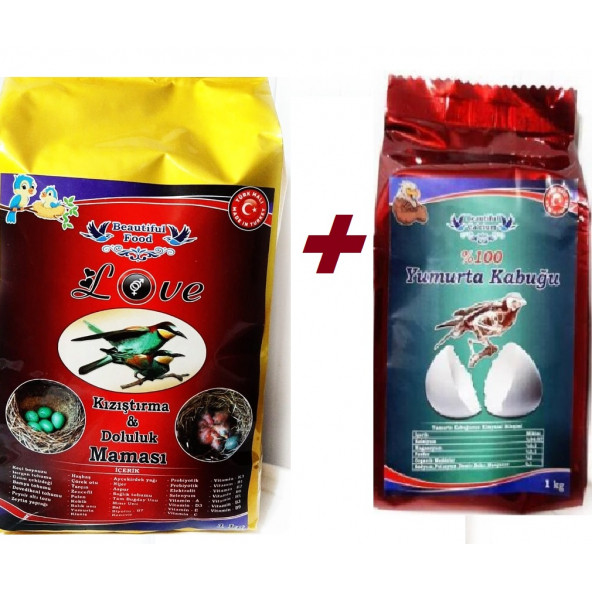 Muhabbet Kuşları ve Tropikal Kuşlar İçin Kızıştırma & Dölülük Maması 1 KG+Yumurta Kabuğu 1 KG