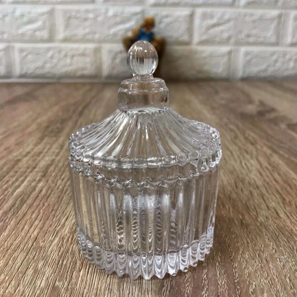 Mini Cam Şekerlik Drajelik Dekoratif İşlemeli  Kapaklı Lokumluk Lüx Ayaklı Masaüstü Kristal Şekerlik 7 cm