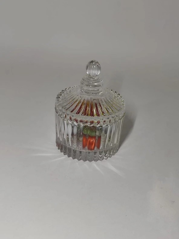 Mini Cam Şekerlik Drajelik Dekoratif İşlemeli  Kapaklı Lokumluk Lüx Ayaklı Masaüstü Kristal Şekerlik 7 cm - 3