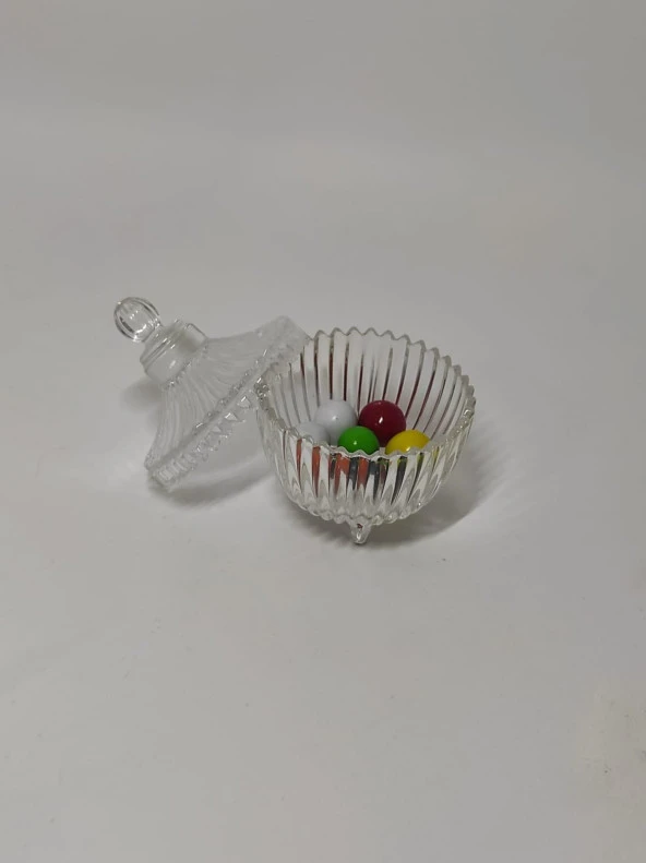 Mini Cam Şekerlik 7 cm Drajelik Dekoratif İşlemeli  Kapaklı Lokumluk Lüx Ayaklı Masaüstü Kristal Şekerlik