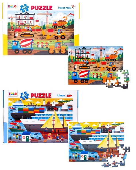 Liman ve İnşaat Alanı 2li Yer Puzzle Set Eolo Yayınları