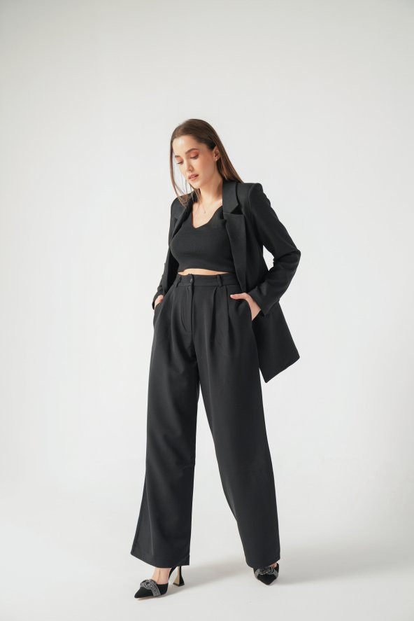 Önü Pensli Palazzo Pantolon - 4