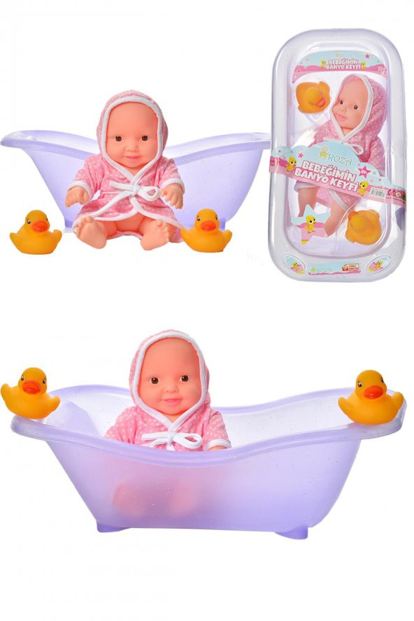 Global Toys Roza Bebeğimin Banyo Keyfi Küvetli-Ördekli Bornoz Setli Et Bebek