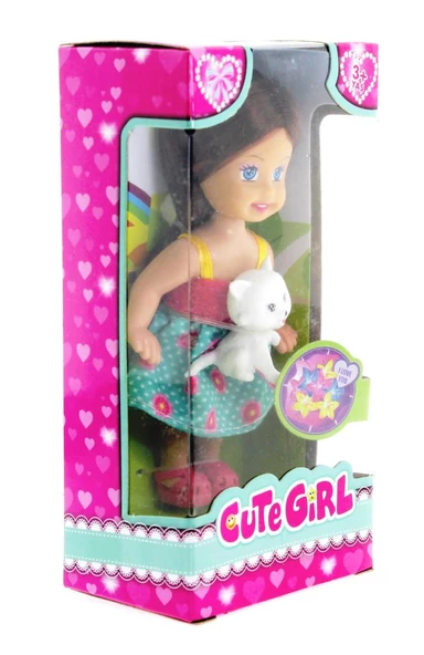 Cute Girl Kedi Figürlü Kumral Mini Bebek - 2