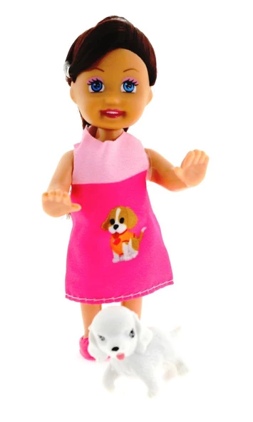 Cute Girl Köpek Figürlü Kumral Mini Bebek - 3