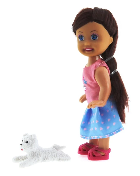 Cute Girl Beyaz Köpekli ve Kumral Mini Bebek - 4