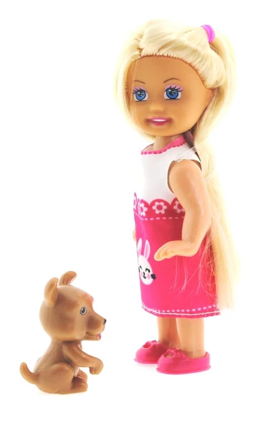 Cute Girl Kahverengi Köpekli ve Sarışın Mini Bebek - 4