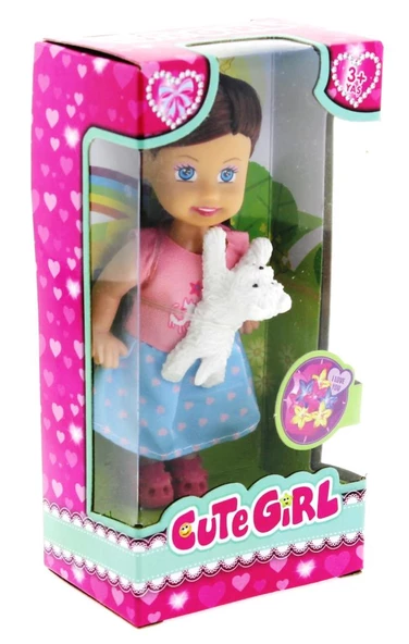 Cute Girl Beyaz Köpekli ve Kumral Mini Bebek - 2