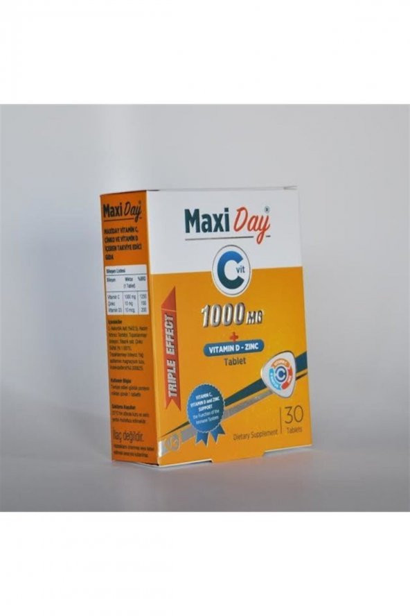 Maxiday Üçlü Etki Vitamin C, Çinko ve Vitamin D3 30 Tablet