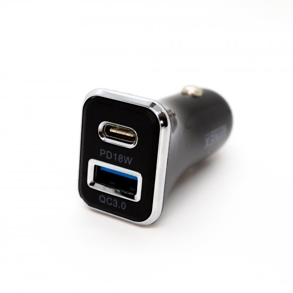 Winex UsbA PD18W Çift Çıkışlı 36W Araç Şarj Aleti Siyah W002