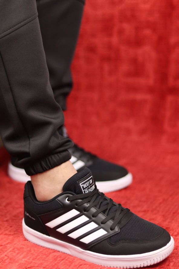 BESTOF ERKEK SİYAH BEYAZ DÜZ TABAN SNEAKER SPOR AYAKKABI - 2