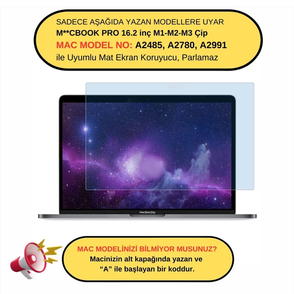 Macbook Pro 16 inç M1-M2-M3-M4 Ekran Koruyucu Mavi Işık Filtresi (TouchID'li Pro) A2485 A2780 A2991 A3403 A3186 ile Uyumlu Anti Blue Ray - 2