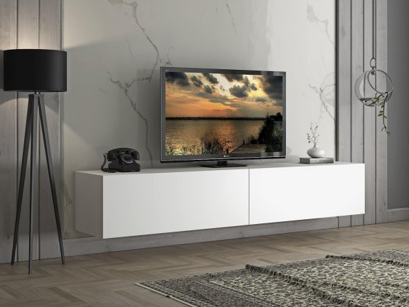 Woodn Love Vega Premium 200 Cm Geniş Dolaplı Metal Ayaklı Tv Ünitesi - Beyaz / Siyah - 4