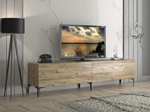 Woodn Love Vega Premium 200 Cm Geniş Dolaplı Metal Ayaklı Tv Ünitesi - Atlantik Çam / Siyah - 3