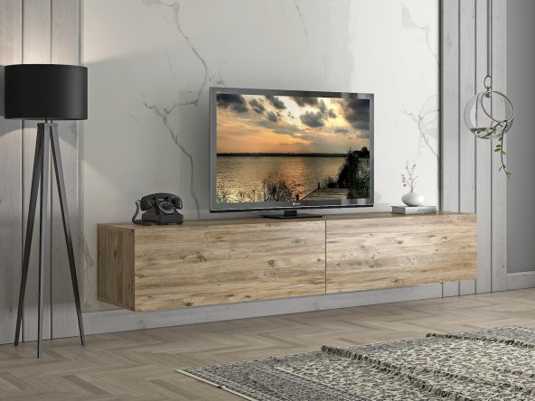 Woodn Love Vega Premium 200 Cm Geniş Dolaplı Metal Ayaklı Tv Ünitesi - Atlantik Çam / Siyah - 4