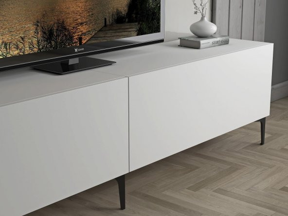 Woodn Love Vega Premium 200 Cm Geniş Dolaplı Metal Ayaklı Tv Ünitesi - Beyaz / Siyah - 7