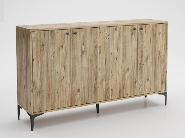 Woodn Love Hestia 4 Kapaklı Metal Ayaklı 160 Cm Çok Amaçlı Dolap Konsol - Atlantik Çam / Siyah - 2