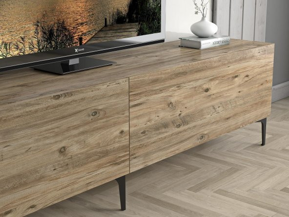 Woodn Love Vega Premium 200 Cm Geniş Dolaplı Metal Ayaklı Tv Ünitesi - Atlantik Çam / Siyah - 7