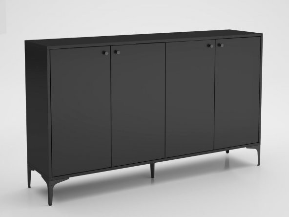 Woodn Love Hestia Premium 4 Kapaklı Metal Ayaklı 160 Cm Çok Amaçlı Dolap Konsol - Siyah / Siyah - 2