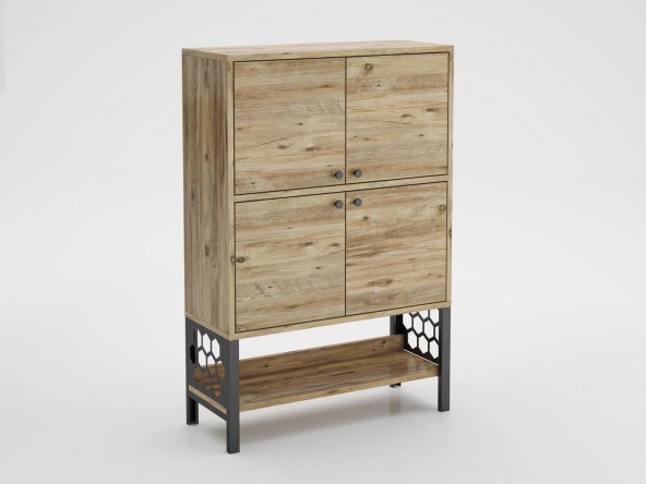 Woodn Love Lina Desenli Metal Ayaklı Dolaplı Vitrin - Konsol - Atlantik Çam / Siyah - 2